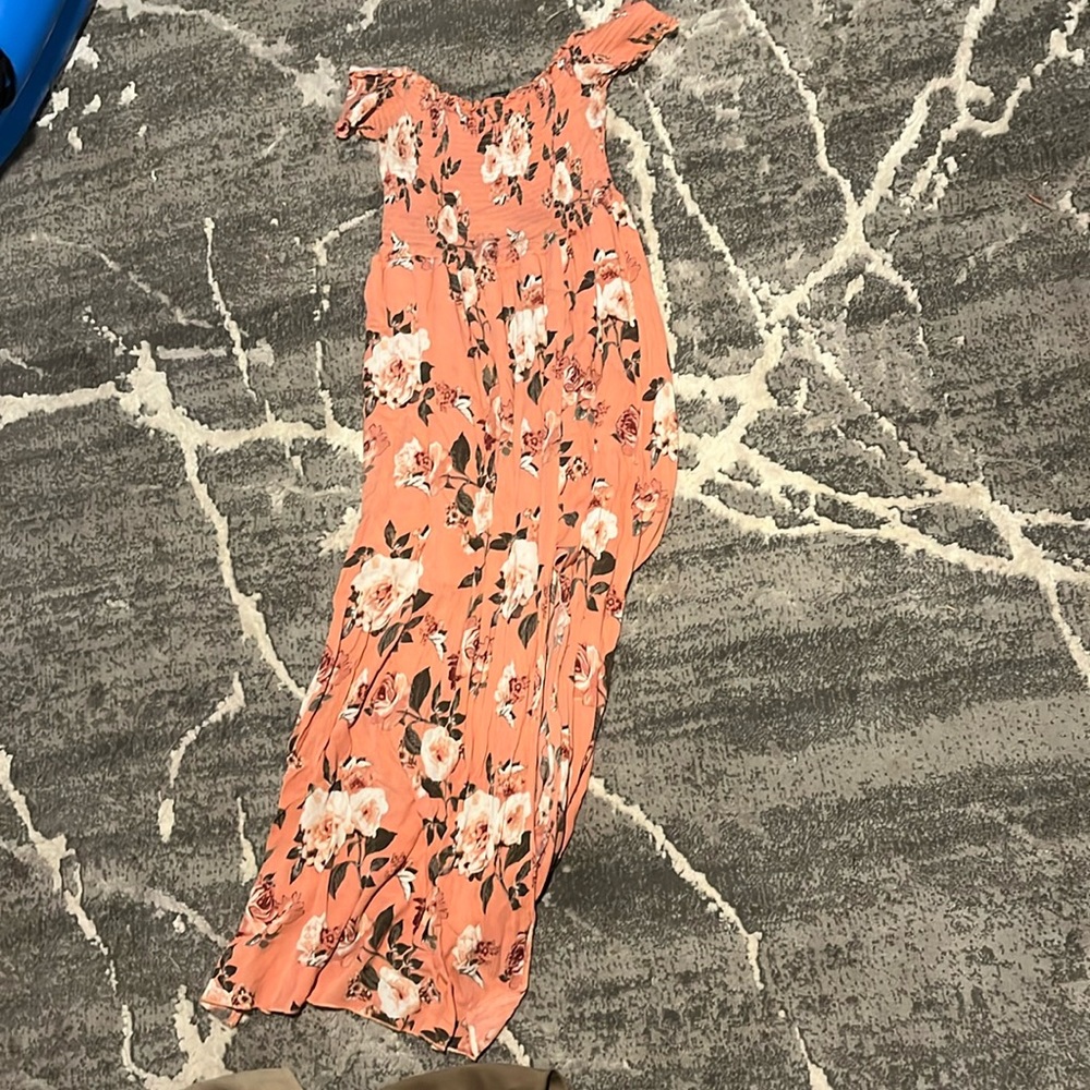 Pink Floral Maxi Dress with Rouched Bodice - XL